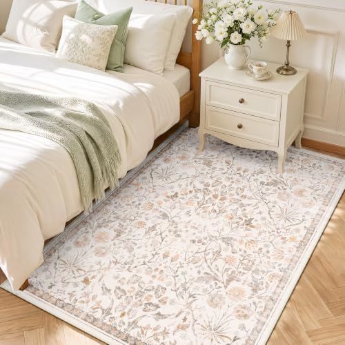 SameBed 4x6 Area Rug Living Room, Vintage Washable Carpet Cream Beige