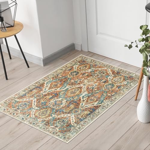 Keen Home Design Vintage Washable Entryway Rug, Non-Slip Low Pile, 2x3