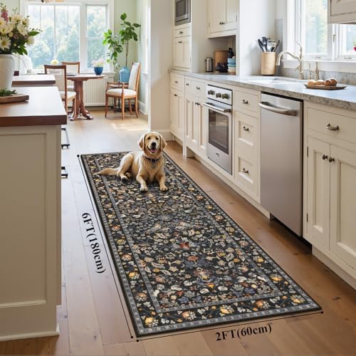 HEBE Hallway Runner Rug 2'x6', Washable Non Slip Kitchen Rug Runner