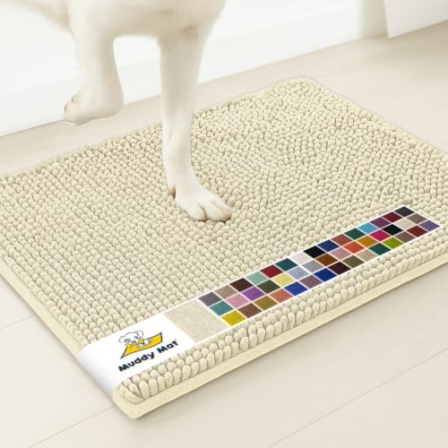 Muddy Mat® | Super Water Absorbent Door Mat Indoor, Microfiber Quick Dry Chenille Entryway Rug, Slip Resistant Front Door Mat, Indoor Mats for Entryway, Machine Washable Pet Rug, Ivory 2ft x 3ft