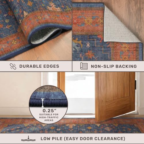 Hazo Haus Washable 2x4 Entry Rug Front Door Indoor, Farmhouse Small Area Rugs for Kitchen, Bathroom, Entrance, Non Slip Rubber Backed, Perfect for Boho Décor (2x4 Navy Blue)