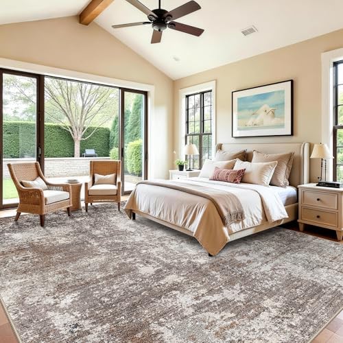 11x15 Extra Large Area Rug Living Room Washable Modern Abstract Brown Beige
