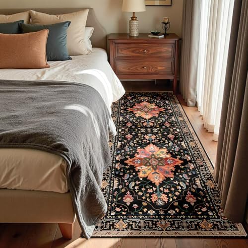 RELEANY Washable Area Rug, Runner 3'x8', Black/Colorful