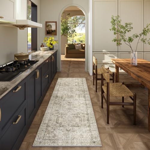 Machine Washable Kitchen Runner Rugs: 2'6"x8' Hallway Rug Non Slip Low Pile Stain Resistant Soft Carpet Runners for Hallways Indoor Entryway Kitchen Laundry Room Bedroom Farmhouse