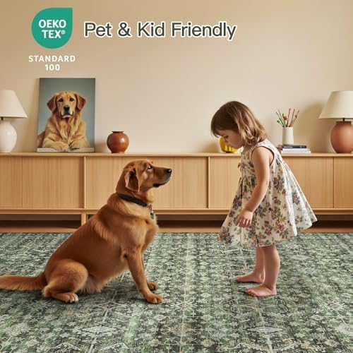 10x14 Area Rugs for Living Room, Green Washable Non-Slip Large Carpet