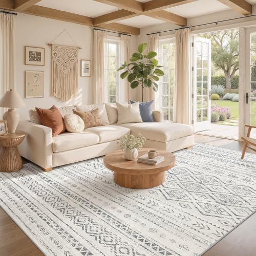 Nakagishi Boho 10x14 Area Rug Living Room Rugs Machine Washable Grey