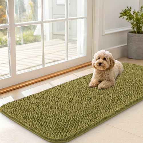 OLANLY Dog Door Mat for Muddy Paws 47x20, Super Absorbent Chenille Mud Mat