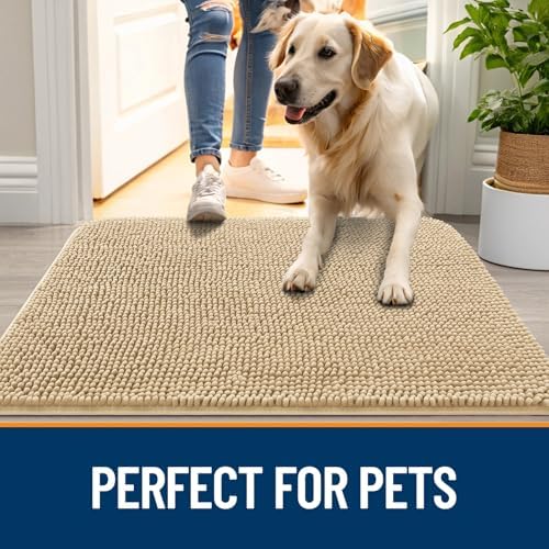 OLANLY Dog Door Mat for Muddy Paws 45x27, Super Absorbent Chenille Mud Mat
