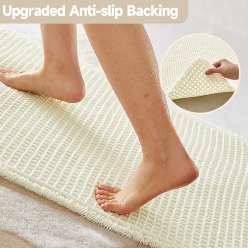 TYUU Cream White Waffle Runner Rug Bathroom, Long Boho Bath Mat, 72x24