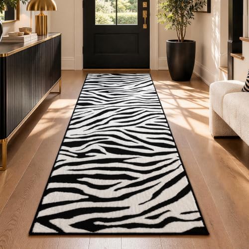 YIHOUSE Zebra Hallway Runner Rugs 2x8: Black and White Modern Washable Rug