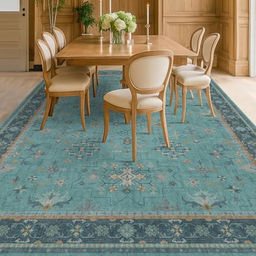 Boho 8x10 Large Teal Green Rugs for Living Room - Vibrant Turquoise Rug for Bedroom under Bed, Dining Room under Kitchen Table, Washable Soft Non Slip Unique Aqua Colorful Indoor Décor teal area rug