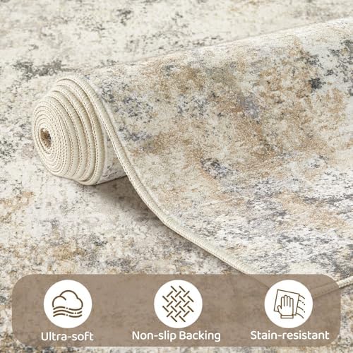 UERMEI 8x10 Area Rug Living Room Rugs - Washable Neutral Modern Abstract Soft Thin Large Rug Indoor Floor No Slip Rug Carpet for Bedroom Under Dining Table Home Office Decor - Golden Grey
