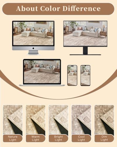 Madane 8x12 Area Rugs for Living Room, Washable Natural Rug Beige/Brown