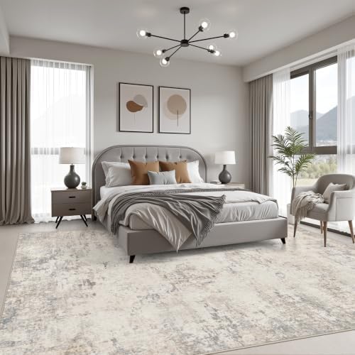 9x12 Area Rug Living Room: Modern Washable Soft Carpet Brown Beige