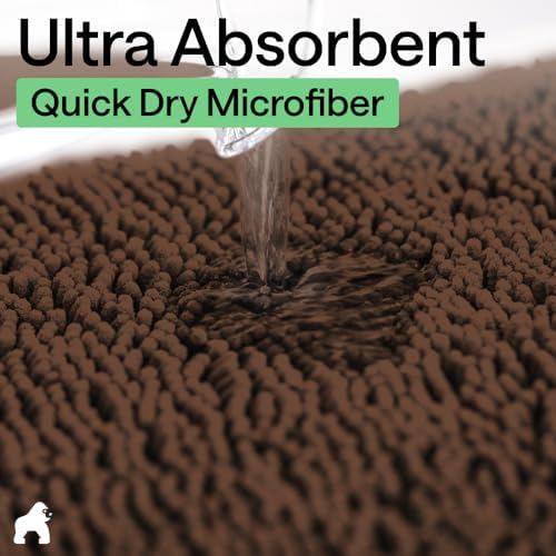 GORILLA GRIP Bath Rug Mat for Bathroom, Absorbent Chenille, 24x17 Brown