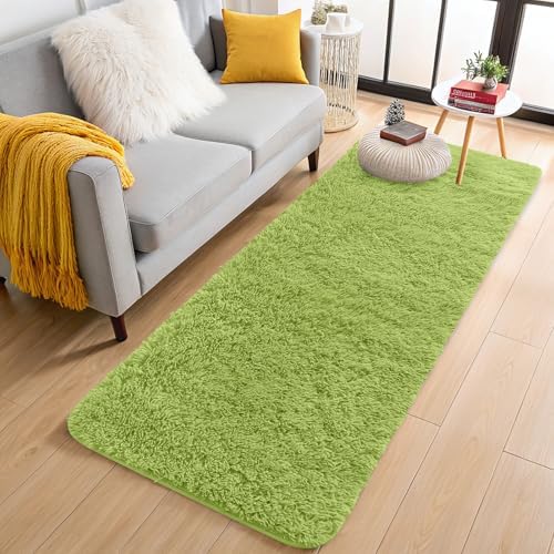 OLANLY 2x6 Machine Washable Runner Rugs for Hallway, Soft Fluffy Shaggy Bedside Rugs for Bedroom, Living Room, Indoor Floor Carpet for Kids Girls Boy, Nursery Rooms, Home Decor Aesthetic, Grass Green