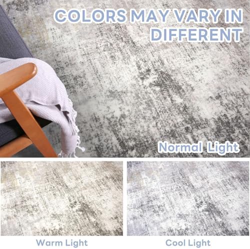 IOHOUZE Abstract Runner Rug 3x6 Ft Washable Runners for Hallways, Non Slip Kitchen Runner Printed Faux Wool Entryway Runner Indoor, Modern Abstract Floor Carpet for Hall Kitchen Bedroom, Grey Beige