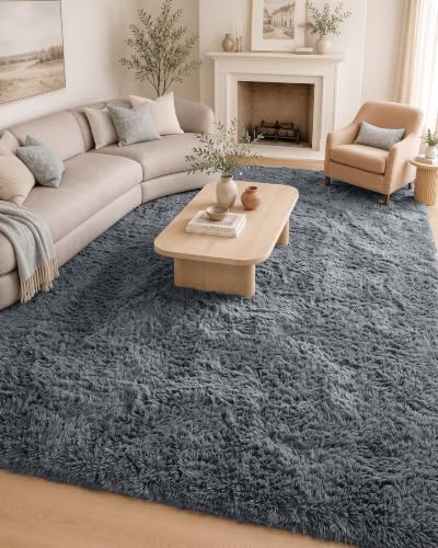 OLANLY 6x7 Area Rugs for Living Room Bedroom, Machine Washable Soft Fluffy Shaggy Bedside Rug, Indoor Floor Carpet for Kids Girls and Boys, Dorms, Nursery Rooms, Home Decor Aesthetic, Grey