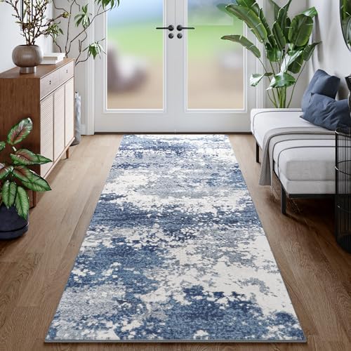 Blue Rug Runners for Hallways Kitchen Non Slip Washable 2x6 Entryway Runner Rugs with Rubber Backing 6ft Long Carpet Runner for Laundry Room Bedroom, Low Pile Stain & Fade Resistant, Abstract Navy