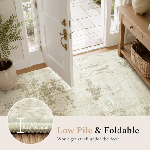 Rugflix 5x7 Area Rugs for Living Room, Washable Linen Beige Large Rug