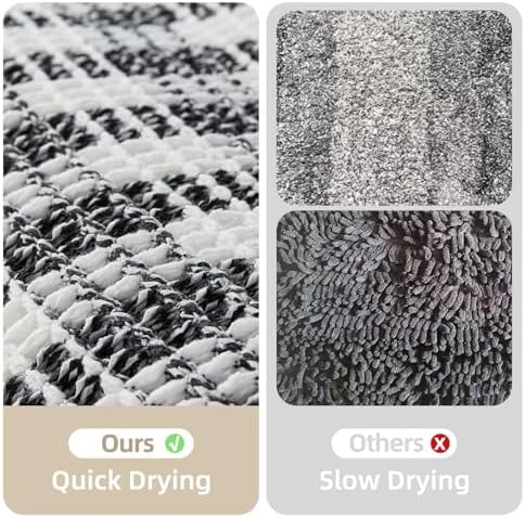 TYUU Waffle Runner Rug Bathroom, Long Boho Bath Mat, 72x24 Black & White
