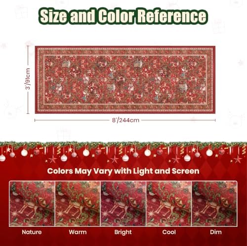 3x8 Christmas Runner Rug for Hallway,Washable Kitchen Rug,Red