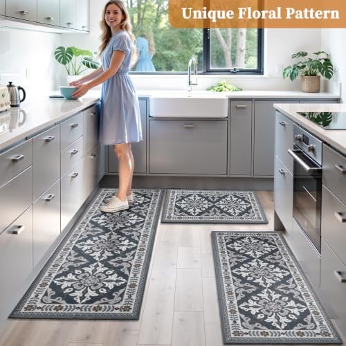 3 Piece Kitchen Rugs Set, Non Slip Washable Floor Mats with Water Absorbent