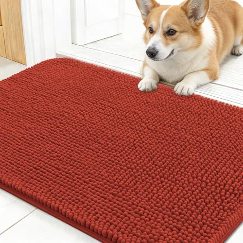 OLANLY Dog Door Mat for Muddy Paws 30x17, Super Absorbent Chenille Mud Mat