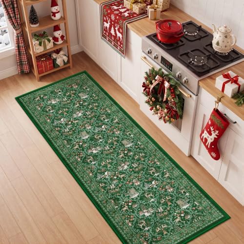 2x5 Christmas Runner Rug for Hallway,Washable Kitchen Rugs,Red