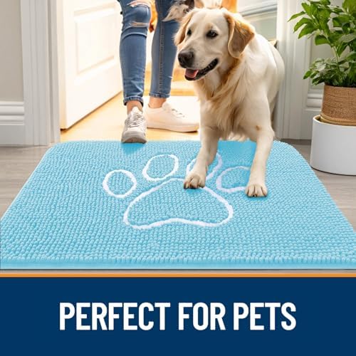 OLANLY Dog Door Mat for Muddy Paws 40x32, Paw Print Design Chenille Mud Mat