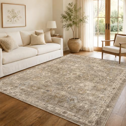 5x7 Area Rug for Living Room Vintage Neutral Washable Rugs