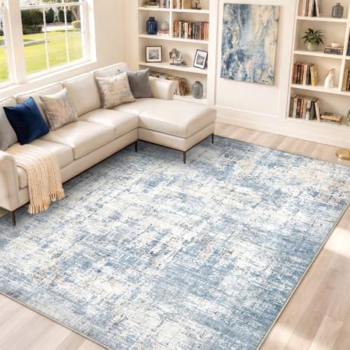 8x10 Area Rugs Washable Abstract Rug for Living Room Bedroom Blue