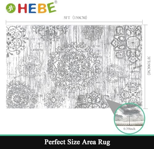 HEBE Area Rug for Entryway 3'x5', Washable Non Slip Boho Bedroom Rug