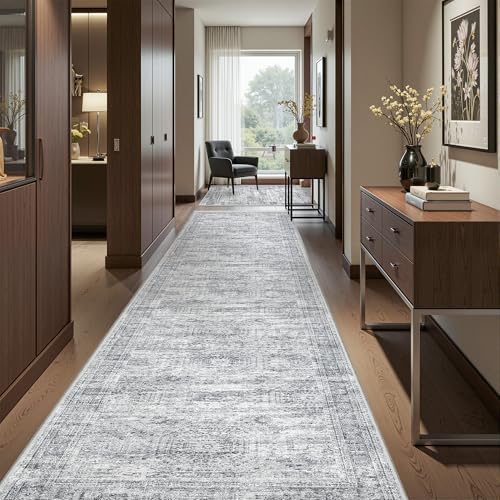 2'6 x 12' Runner Rug Non Slip,Washable Kitchen Rugs,Grey