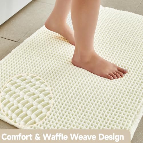 TYUU Cream White Waffle Bath Mat, Boho Bathroom Rugs Non Slip, 36x24