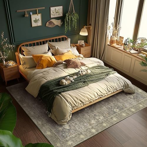 5x7 Rugs for Living Room Persian Floral Boho Area Rug,Carpet for Bedroom Machine Washable Non-Slip Large Rug,Low Pile Dining Room Rugs for Under Table