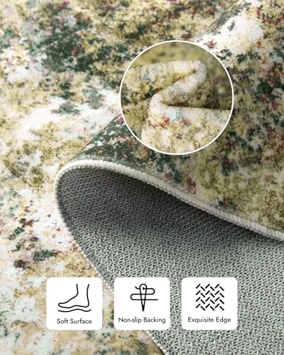 Washable Area Rug for Living Room: 6x9 Modern Abstract Neutral Soft Rug for Bedroom Dining Room No Slip Low Pile Carpet for Nursery Home Office - Red/Ivory
