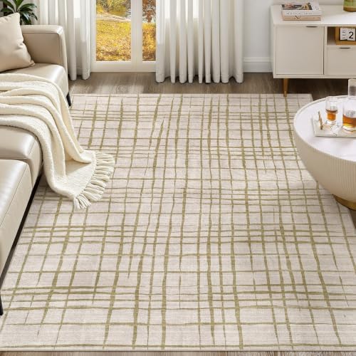 UERMEI 5x7 Area Rug Living Room Rugs Washable Neutral Green Brown Carpet