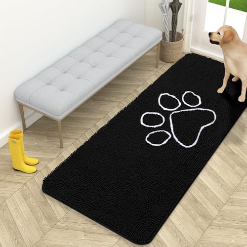 OLANLY Dog Door Mat for Muddy Paws 59x24, Paw Print Design Chenille Mud Mat