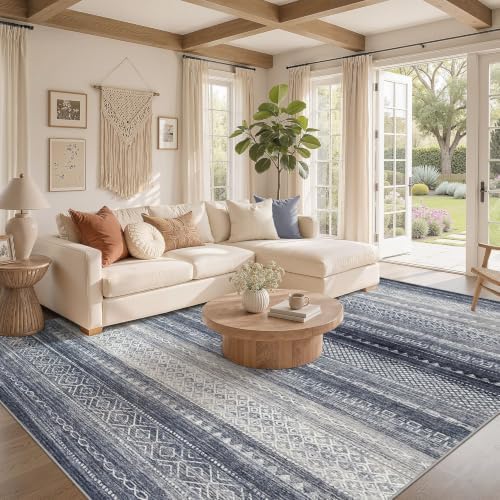 Nakagishi Boho 9x12 Area Rug Living Room Rugs Machine Washable Blue