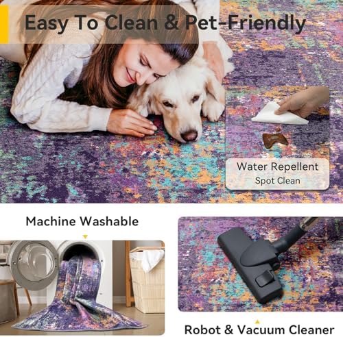 RELEANY Washable Round 6ft Area Rug for Living Room Purple Multi