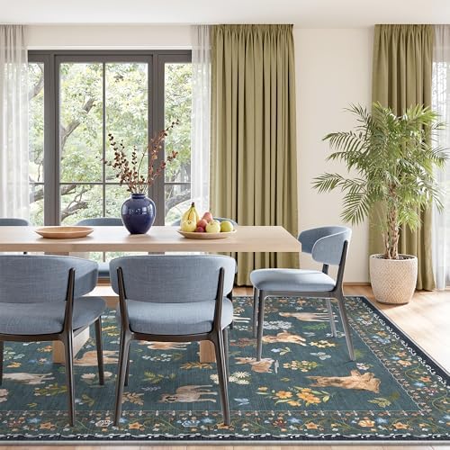 Soalmost Dog 9x12 Area Rugs for Living Room, Washable Soft Rug Navy Blue