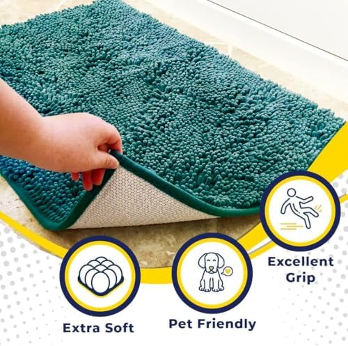Muddy Mat® | Super Water Absorbent Door Mat Indoor, Microfiber Quick Dry Chenille Entryway Rug, Slip Resistant Front Door Mat, Indoor Mats for Entryway, Machine Washable Pet Rug, Teal 19"x30"