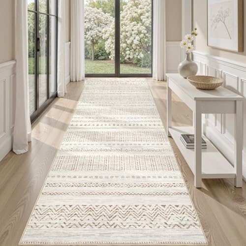 cotiled Hallway 3x10 Runner Rugs Washable Boho Rug Brown Cream