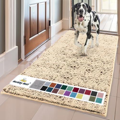 Muddy Mat® | Super Water Absorbent Door Mat Indoor, Microfiber Quick Dry Chenille Entryway Rug, Slip Resistant Front Door Mat, Indoor Mats for Entryway, Machine Washable Pet Rug, Beige 24"x72"
