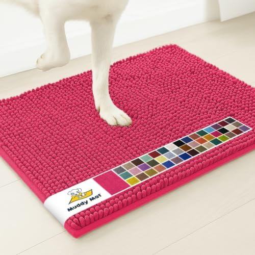 Muddy Mat® | Super Water Absorbent Door Mat Indoor, Microfiber Quick Dry Chenille Entryway Rug, Slip Resistant Front Door Mat, Indoor Mats for Entryway, Machine Washable Pet Rug, Hot Pink 36" x 46"