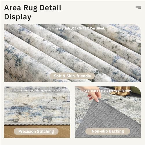 Soalmost Abstract Rug 8x10 Large Living Room Area Rugs Washable Blue/Yellow