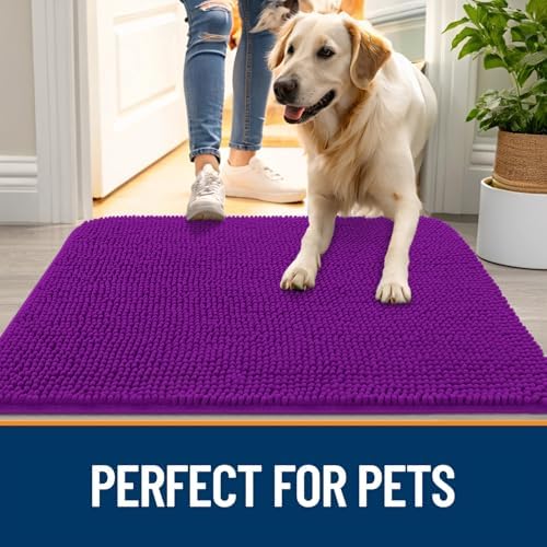 OLANLY Dog Door Mat for Muddy Paws 47x20, Super Absorbent Chenille Mud Mat