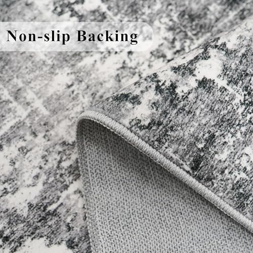 Abstract 2x4 Entryway Area Rugs: Washable Water Resistant Kitchen Rug Non-Slip Durable Doormat Ultra Soft Bedroom Beside Carpet Indoor Low Pile Floor Mat for Bathroom Stove Sink Area(2x4,Black/Grey)