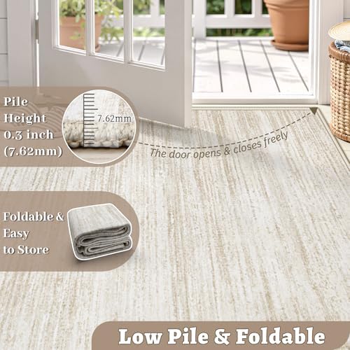 Round Rug 4ft Area Rugs: Washable Modern Circle Rug Small Non-Slip Soft Rugs Stain Resistant Printed Rug Indoor Circular Carpet for Living Room Bedroom Kitchen Dining Room(Beige, 4' Round)